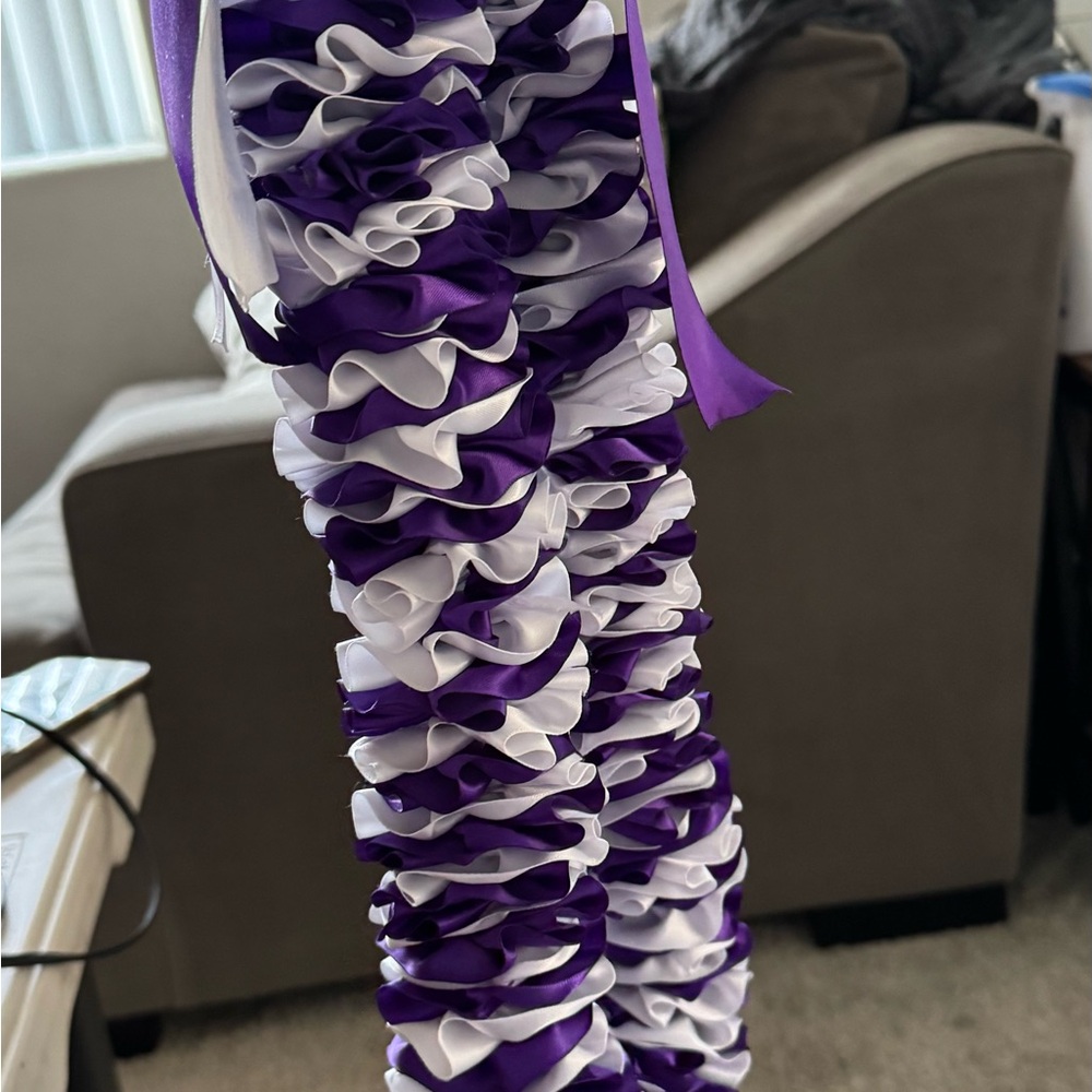 Purple and White Ruffled Lei